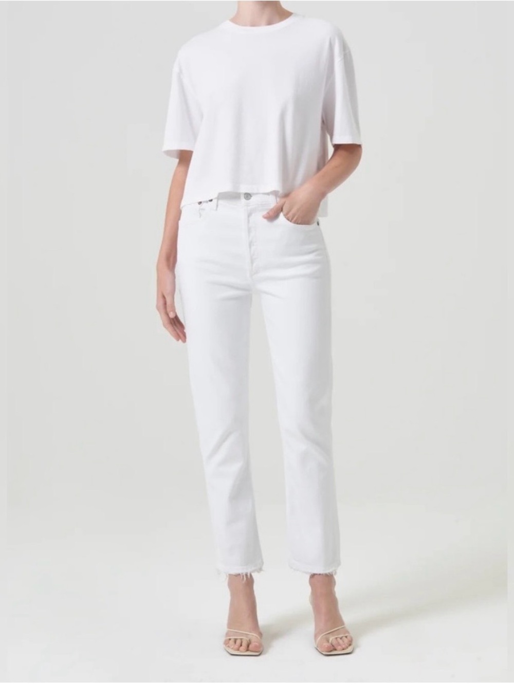 Agolde White Straight-Leg high rise ankle Jeans